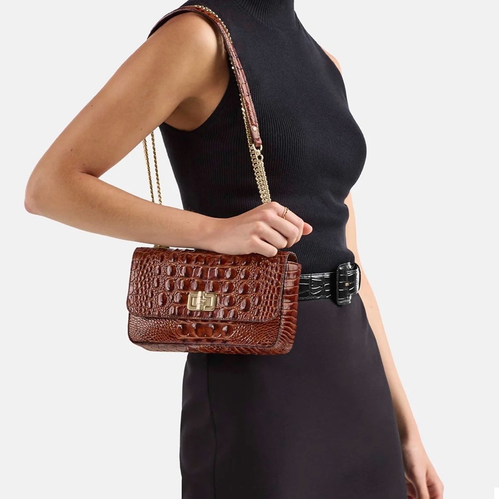Brahmin NWT Rosa Sriracha Vanderbilt Red Croc-Embossed Crossbody & Dustbag - Picture 8 of 9